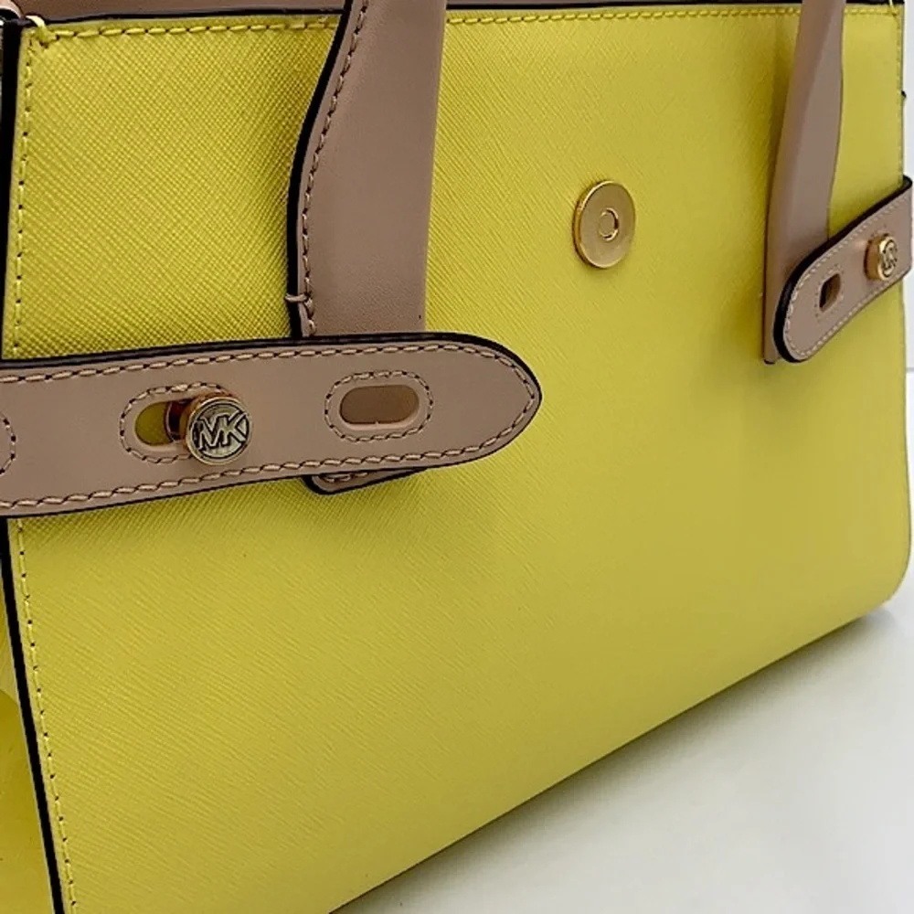 MICHAEL KORS Carmen Medium Color-Block Faux Saffiano Leather Belted Satchel